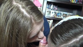 POV 2 Girls Share A cock And Swallow