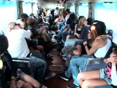 Kinky Japanese friends engage in wild group sex on the bus