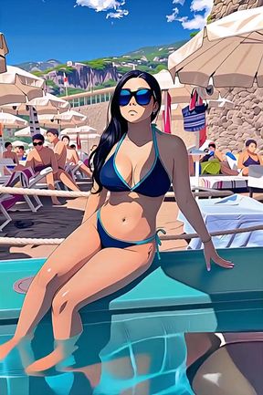 Hot girl in beach playing with her bigg booty and cherry, seductive look ,