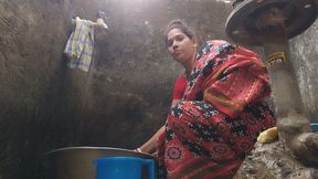 Desi Indian Bihari Wife Having Bath and Saree Remove Boob Show in Birth Room