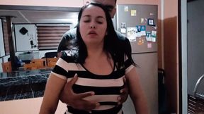 stepmother has sex with her stepson in the kitchen of the house