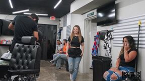 ”Naughty barber shop workmate having sneaky sex”