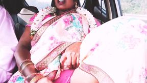 Indian Car Sex Pink Saree Bhabi Try to Fucking with Boy Friend. Telugu Firty Talks.