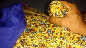 Cumshot in maid'_s satin saree and blouse