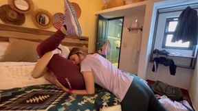 My tongue sucks every last juice out of her tight, pink pussy