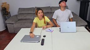 Stepsister asks me to fuck her but to help her with the homework I cum on her feet