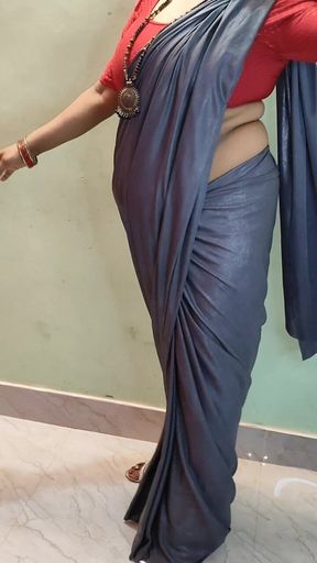 Indian BBW Wife Saree Blouse Peticot Nude Dance