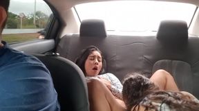 LESBIANS FUCK EACH OTHER IN A CAR ON THE WAY HOME AND MASTURBATION IN A CAR.