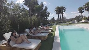 Nine Horny Chicks Banging Four Dudes in a Wild Mansion Orgy Fuckfest
