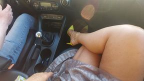 An elegant mature lady with beautiful legs in high heels seduces a taxi driver in the morning