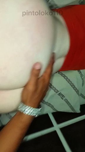 White ass opening her pink pussy to take cock
