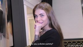 Tattooed sex machine with big clit licks my balls before hard fucking!
