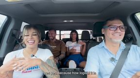 Interracial Sexcar: Brittanytaylor Ebony Woman with a Big Butt, Devours a Blonde's Cock Behind the Car While Her Friend Watches