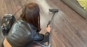 Leather-clad Maid &amp; Her Powerful Miele: White Dust Cleanup
