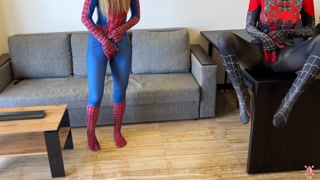 - Oh, no, I was bitten by a black spider! - And I was bitten by a red one. Let's squirt!