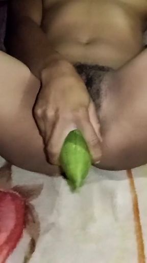 Indian hot bhabhi inserted cucumber in her pussy for the first time   Clip 1