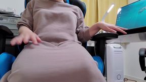 A married woman sitting on a chair and masturbating lewdly