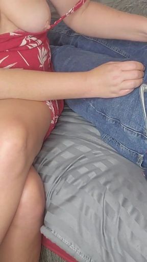 Stepsister lost a bet and had to give me a handjob with her tits out   Clip 1
