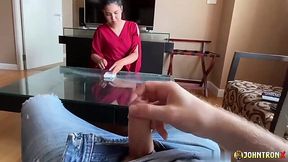 Asian maid saw him masturbating while she's cleaning, so he ended up fucking her POV
