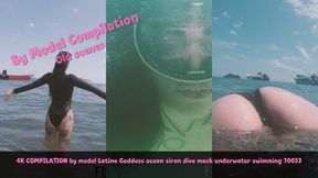 4K COMPILATION by model Latina Goddess ocean siren dive mask underwater swimming 70053