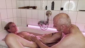 Trio Fistfucking with Blonde MILF, Hot Latina and Old Guy