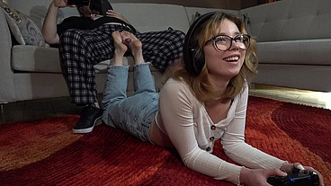 Bethany's Sneaky Gaming Footjob - Dreamgirls in Socks