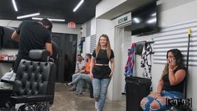 ”Naughty barber shop workmate having sneaky sex”