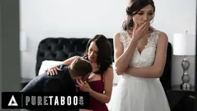 Sexy Vid Bride Maya Woulfe Caught Anxious Fiance Sucking His Caring Stepmom Reagan Foxx's Breasts