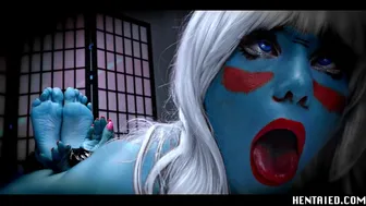 Blue Alien Temptress Demands JOI with BDSM Bondage and Foot Worship
