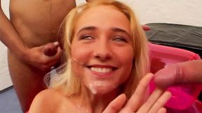Beautiful German teen pleasing multiple cocks at the same time