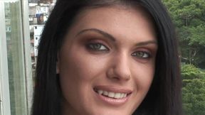 hot brunette screwed in a wild double penetration by three guys!