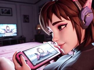 D.Va Gamer Angel Gets Banged Whilst Playing Games - POV Creampie