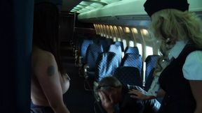 Horny air hostesses fuck in an empty plane