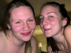 Amateur teen in threesome sucking cocks in dorm room in hd