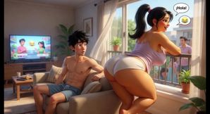 Stepmother summer window tease turns into passionate Christmas reunion encounter (AI generated)
