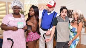 ”MFF Ass Pumping With Sexy Ebony Teen & Grandma Bingo Lady”
