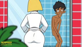 Stepmom Takes a Shower and Helps Stepson Empty His Balls of Sperm