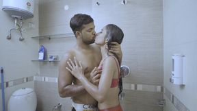 The stepsister was taking a bath in the bathroom, the stepbrother secretly went and started having sex with the stepsister in the bathroom