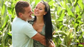 Petite brunette Mia gets pounded in cornfield