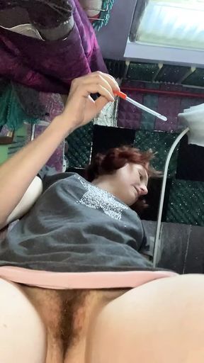 Hot n horny hippy housewife brings you a new kink by using a catheter to piss in a glass