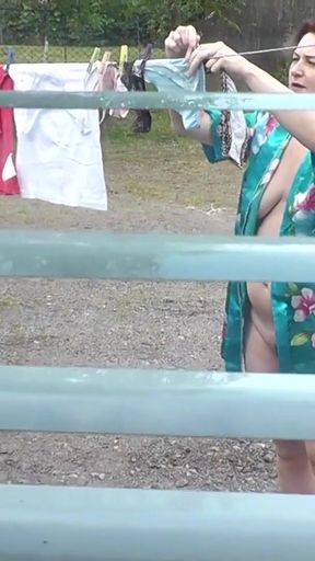 Naked in public. Neighbor saw pregnant neighbor in window who was drying clothes in yard without bra and panties&hellip;   Clip 1