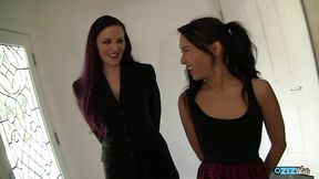 Caroline and Jesse share a big cock in a threesome